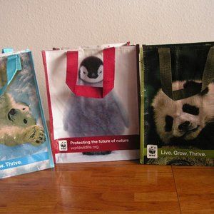 Set of (3) medium World Wildlife Fund reusable tote bags